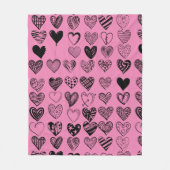 愛らしいブラックハート落書きスケッチフリース 空白の フリースブランケット (正面)