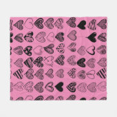 愛らしいブラックハート落書きスケッチフリース 空白の フリースブランケット (正面(横))