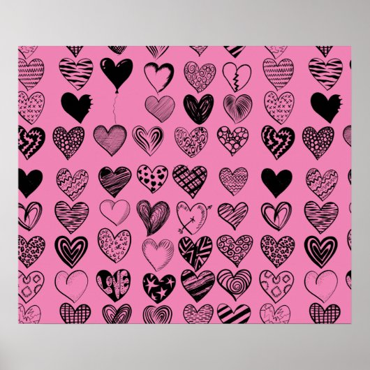 愛らしいブラックハート落書きスケッチポスター ポスター (正面)