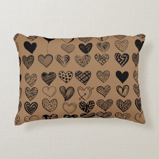 愛らしいブラックハート落書きスケッチ アクセントクッション (正面)