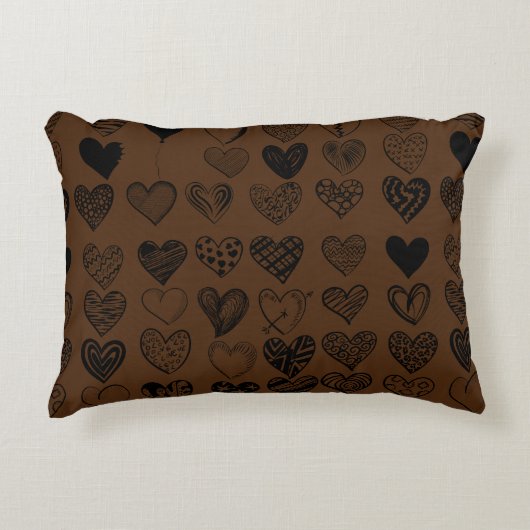 愛らしいブラックハート落書きスケッチ アクセントクッション (正面)
