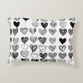 愛らしいブラックハート落書きスケッチ アクセントクッション