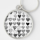 愛らしいブラックハート落書きスケッチ キーホルダー (正面)