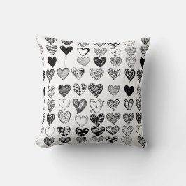 愛らしいブラックハート落書きスケッチ クッション