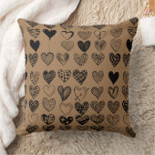 愛らしいブラックハート落書きスケッチ クッション (ブランケット)