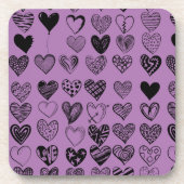 愛らしいブラックハート落書きスケッチ コースター (正面)