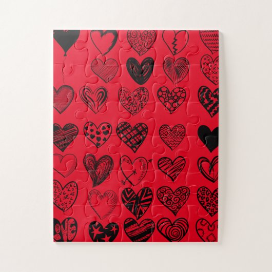 愛らしいブラックハート落書きスケッチ ジグソーパズル (縦)