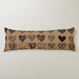 愛らしいブラックハート落書きスケッチ ボディピロー