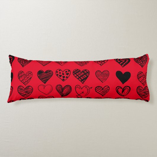 愛らしいブラックハート落書きスケッチ ボディピロー (正面)