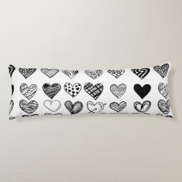 愛らしいブラックハート落書きスケッチ ボディピロー