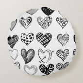 愛らしいブラックハート落書きスケッチ ラウンドクッション (裏面)