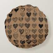 愛らしいブラックハート落書きスケッチ ラウンドクッション (裏面)