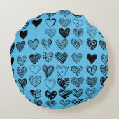 愛らしいブラックハート落書きスケッチ ラウンドクッション (裏面)