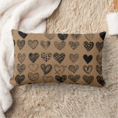 愛らしいブラックハート落書きスケッチ ランバークッション (ブランケット)