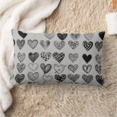 愛らしいブラックハート落書きスケッチ ランバークッション (ブランケット)