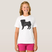 愛らしいブラックパグドッグブリードデザインイラストレーション Tシャツ (正面フル)