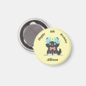 愛らしいブラック子猫誕生日磁石 マグネット (正面/裏面)