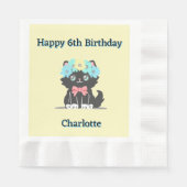 愛らしいブラック子猫誕生日紙ナプキン 縁ありランチョンナプキン (正面)