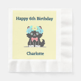 愛らしいブラック子猫誕生日紙ナプキン 縁ありランチョンナプキン