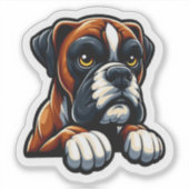 愛らしいブリンンドルボクサー犬 + 肉球 シール (正面)