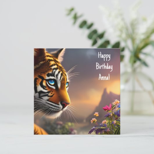 愛らしいブルーアイドタイガーカッブ誕生日 カード (スタンド正面)