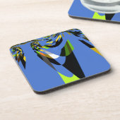 愛らしいブルーアフリカン トライバル モチーフ パターン アート プリント コースター (左側)