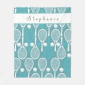 愛らしいブルーグリーンかわいいテニスガールあなたの名前おもしろい フリースブランケット (正面)