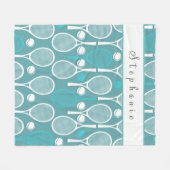 愛らしいブルーグリーンかわいいテニスガールあなたの名前おもしろい フリースブランケット (正面(横))