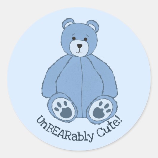 愛らしいブルーテディベア ラウンドシール (正面)