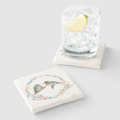 愛らしいブルーバードカップルの芸術 ストーンコースター (横)