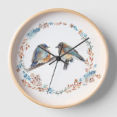 愛らしいブルーバードカップル絵画ズ 壁時計 (正面)