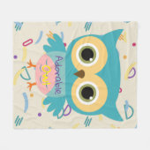 愛らしいブルーフクロウのパステル柄の子供 フリースブランケット (正面(横))