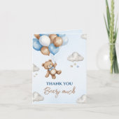 愛らしいブルーブラウンベアーバルーン赤ちゃんシャワー サンキューカード (正面)