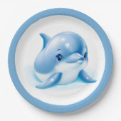 愛らしいブルーベビーイルカ ペーパープレート (正面)