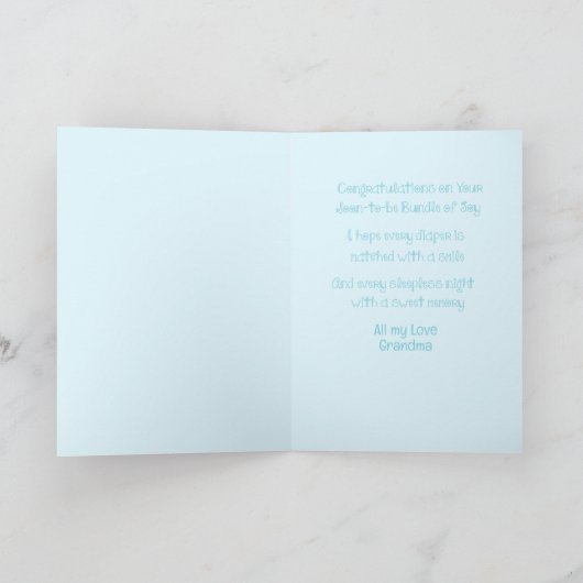 愛らしいブルーボーイ甘い記念の赤ちゃんシャワー カード (内部)