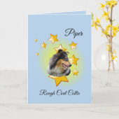 愛らしいブルーラフなコートコリーはスター カード (黄色い花)