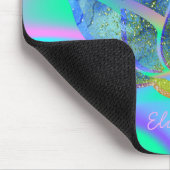 愛らしいブルーロータス、ホログラフィックレインボー マウスパッド (コーナー)