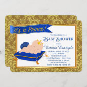 愛らしいブルー金ゴールドプリンスベビーシャワー招待状 招待状 (正面/裏面)