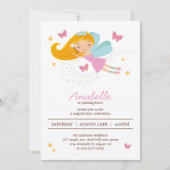 愛らしいブロンドフェアリープリンセスガールズ誕生日 招待状 (正面)