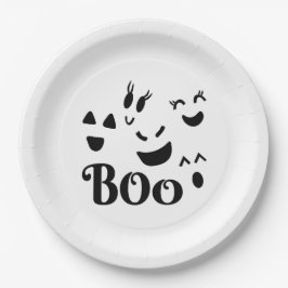 愛らしいブーおばけの顔 かわいいハロウィンデザイン ペーパープレート