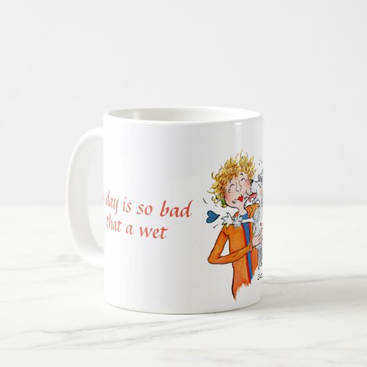 愛らしいプードルが赤コーヒーで私たちの女性をなめる コーヒーマグカップ (正面左)