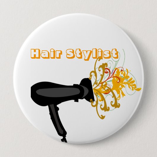 愛らしいヘアドライヤー吹咲き花 缶バッジ (正面)