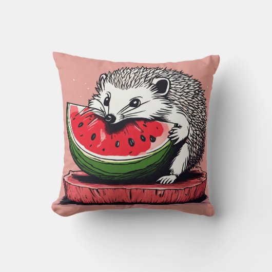 愛らしいヘッジホッグ食べデザインのスイカ枕 クッション (正面)