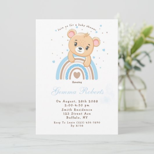 愛らしいベアーボホレインボーボーボーイベビーシャワー 招待状 (スタンド正面)