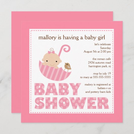 愛らしいベビーの傘のベビーシャワーの招待状 招待状 (正面/裏面)