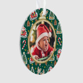 愛らしいベビーの初めてのクリスマスオーナメント緑 オーナメント (正面)