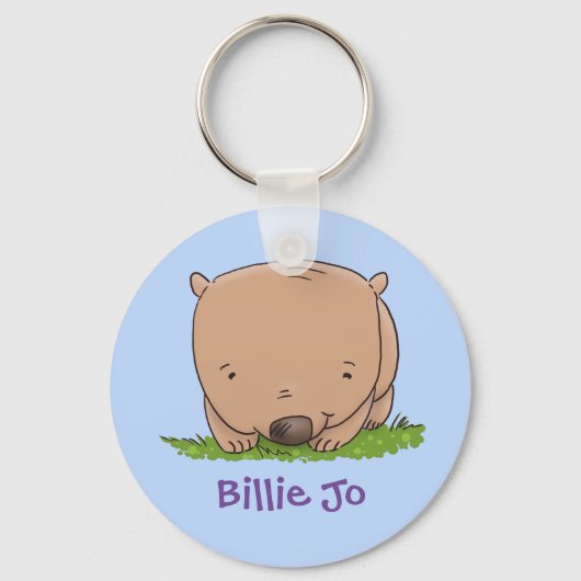 愛らしいベビーウォンバット漫画イラストレーション キーホルダー (正面)