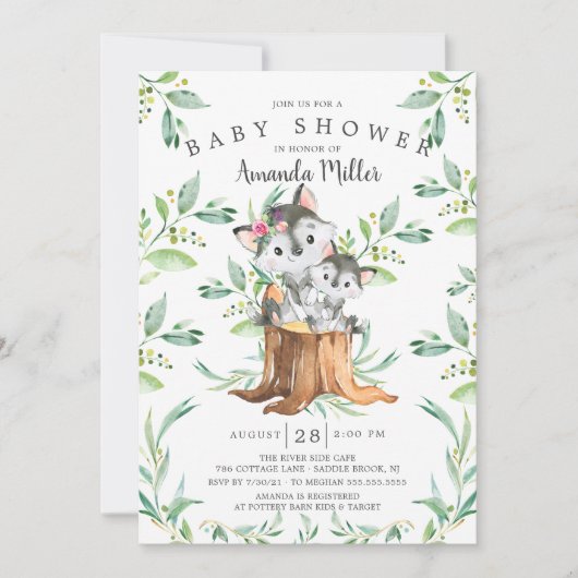愛らしいベビーウルフアンドママベビーシャワー招待状 招待状 (正面)