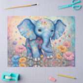 愛らしいベビーエレファントインザパステルデイジーガーデン 薄葉紙 (クラフト)