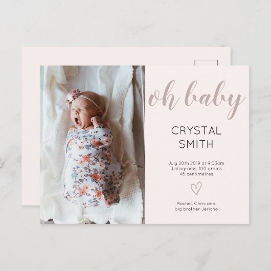 愛らしいベビーガールの誕生発表ポストカード ポストカード